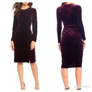 Antonio Melani Tenley Velvet Dress in Cabernet Long Sleeves Women's 8